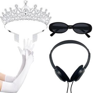 9729 White Tiara Glovess Sunglasses Headphones, Princess